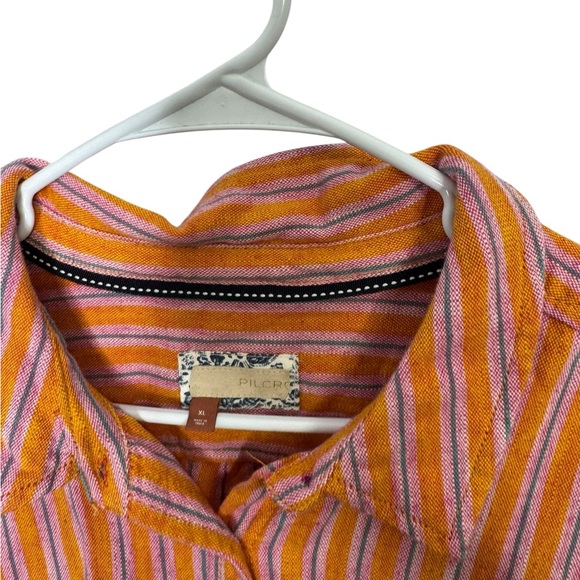 Pilcro Anthropologie Orange Striped Oxford Tunic Button down Shirt - Size XL - Picture 4 of 6
